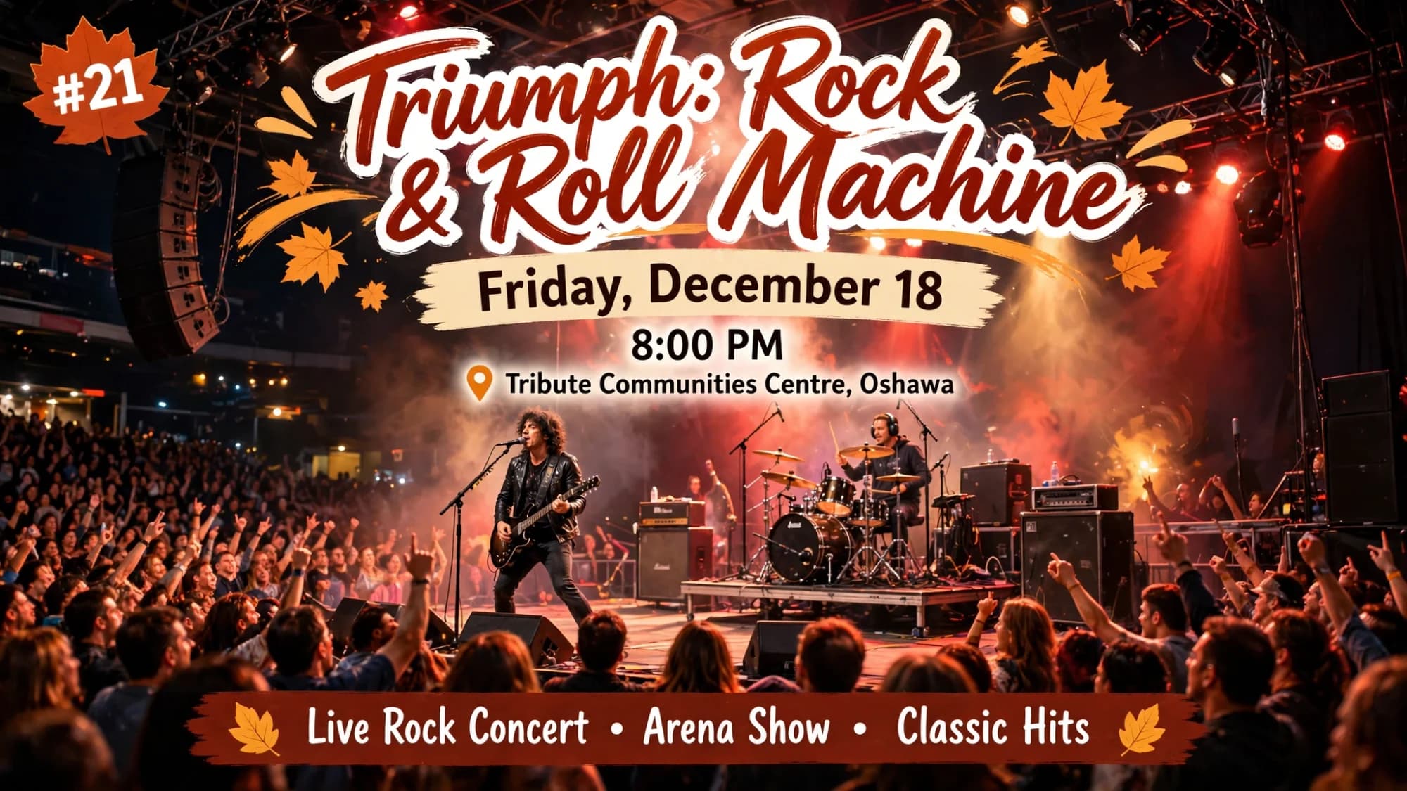 Triumph rock concert poster: a guitarist performing under red stage lights