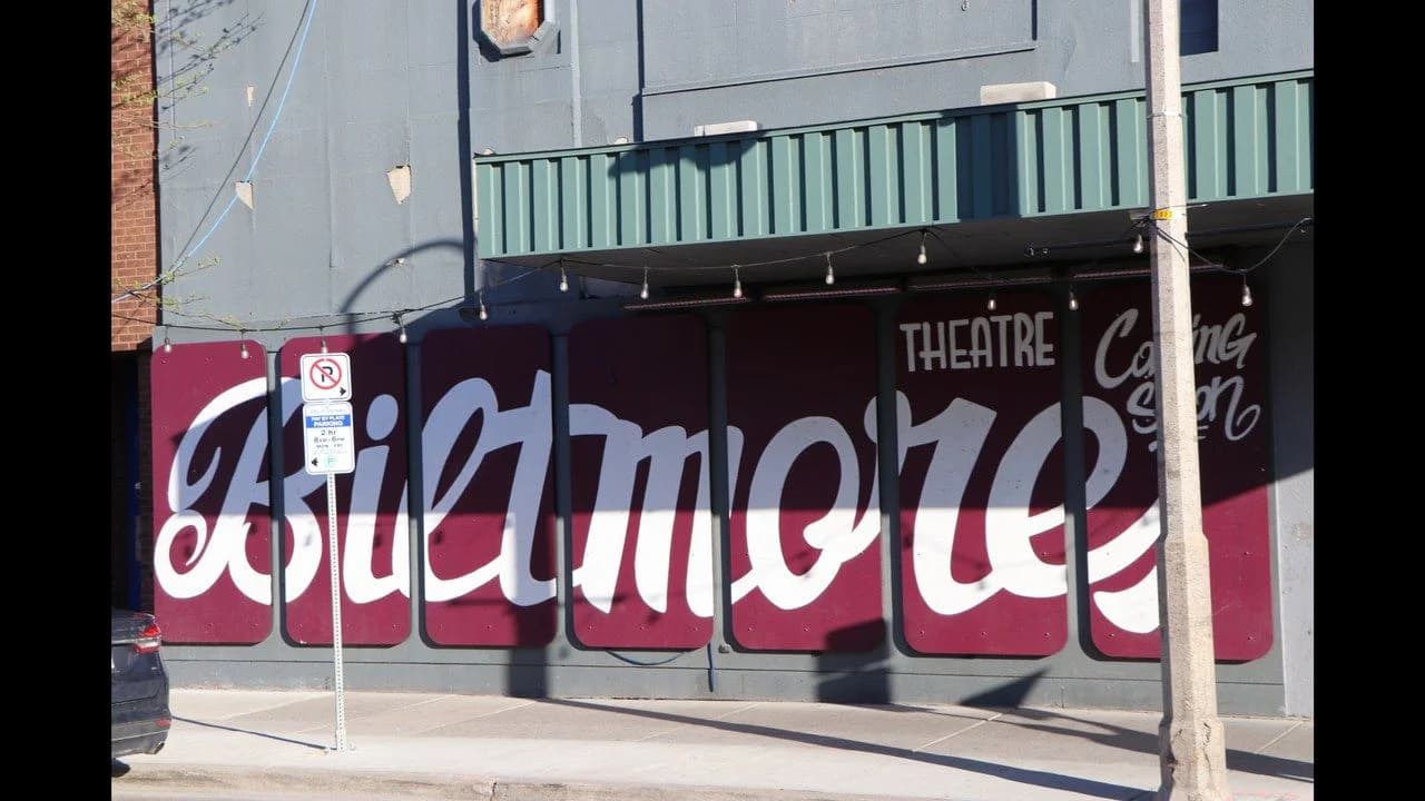 The Biltmore Theatre marquee in Oshawa, Ontario; no people present.